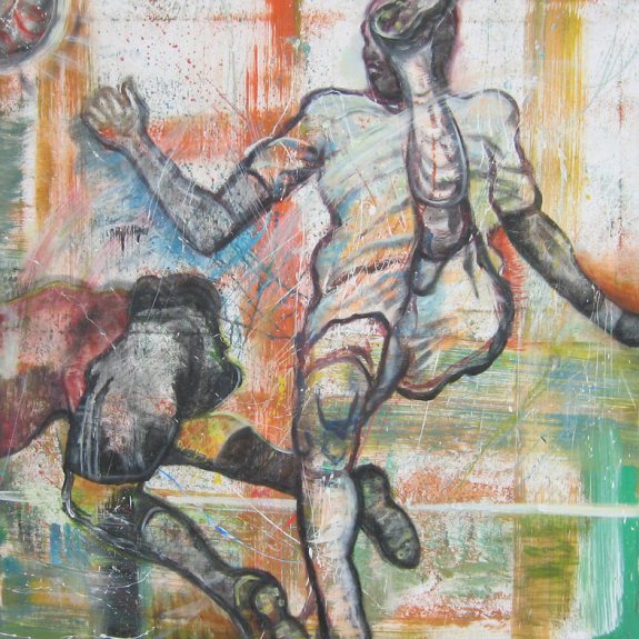 Das macht er mit links, Gouache auf Leinwand, 100 x 100 cm, 2012